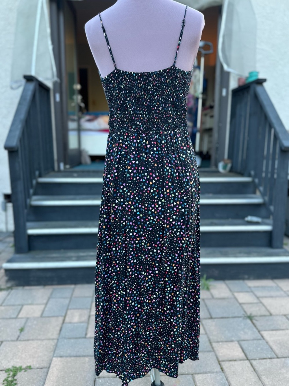 Spaghetti Strap Black Maxi Dress with Multicolor heart Print - Picture 5 of 5